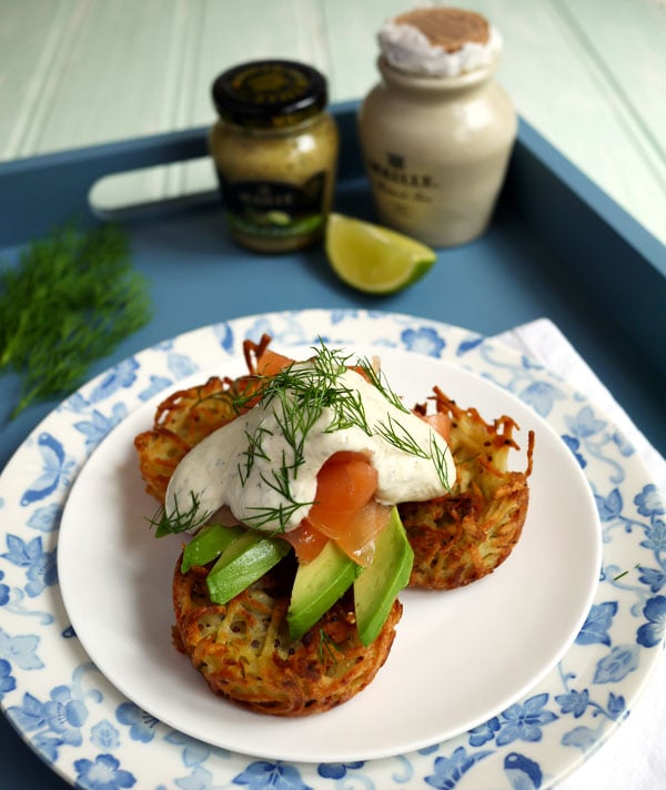 Oven Baked Rosti with Smoked Salmon Dill Mustard and Lime