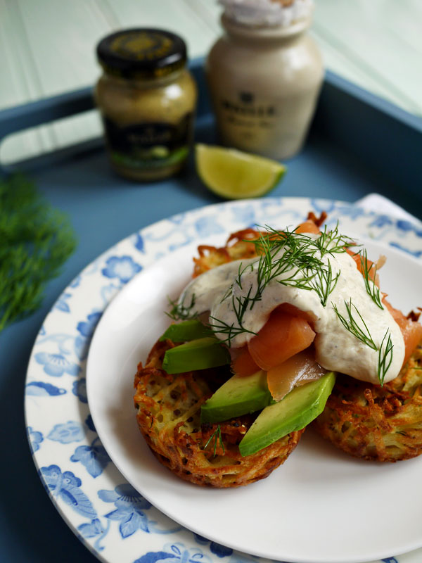 Oven Baked Rosti with Smoked Salmon Dill Mustard and Lime