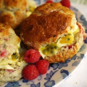 Raspberry Scones with Passion Fruit and Clotted Cream