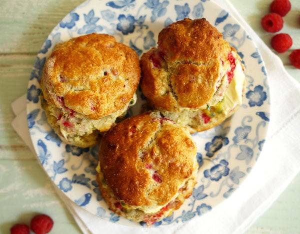Raspberry Scones Biscuits with Passion Fruit and Clotted Cream Recipe