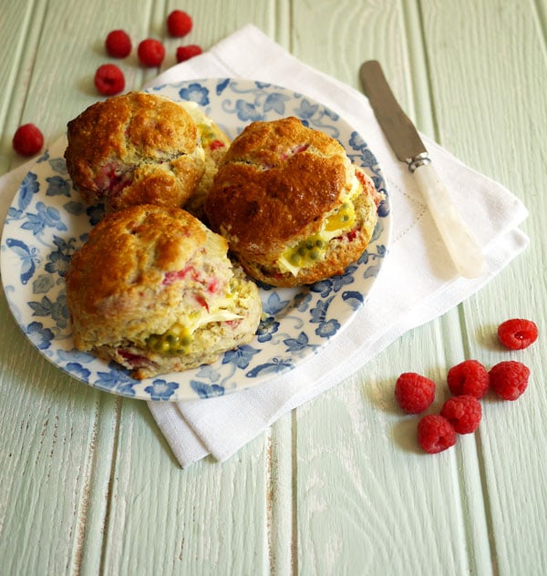 Raspberry Scones Biscuits with Passion Fruit and Clotted Cream Recipe