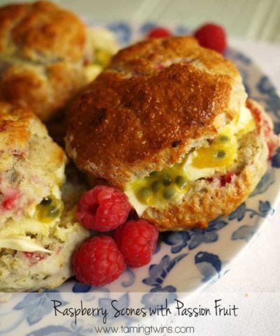Raspberry Scones with Clotted Cream and Passion Fruit