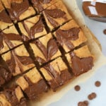 Blondies with Peanut Butter and Nutella swirls on top