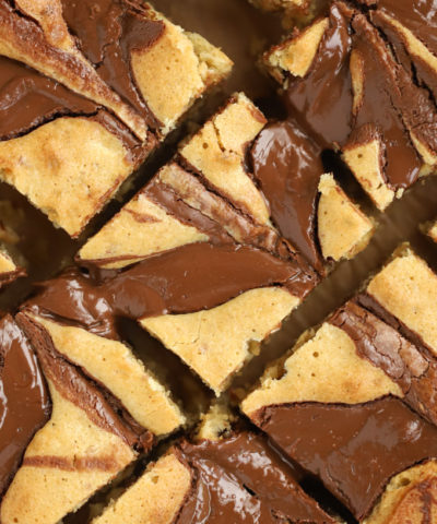 Homemade Blondies with Nutella and Peanut Butter swirls