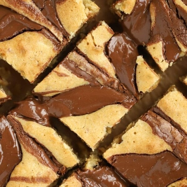 Homemade Blondies with Nutella and Peanut Butter swirls