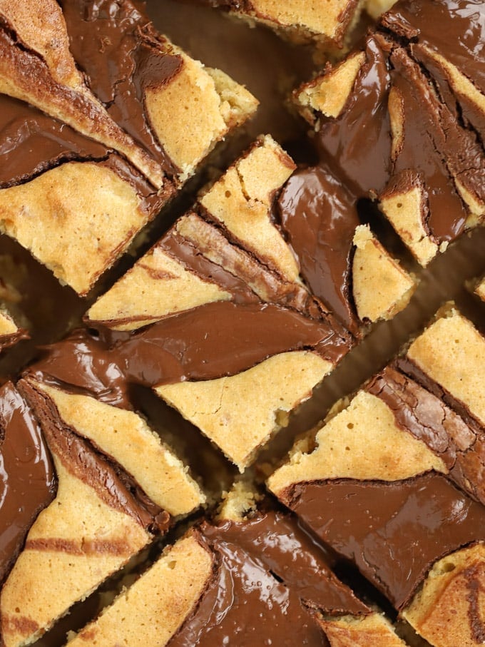 Homemade Blondies with Nutella and Peanut Butter swirls