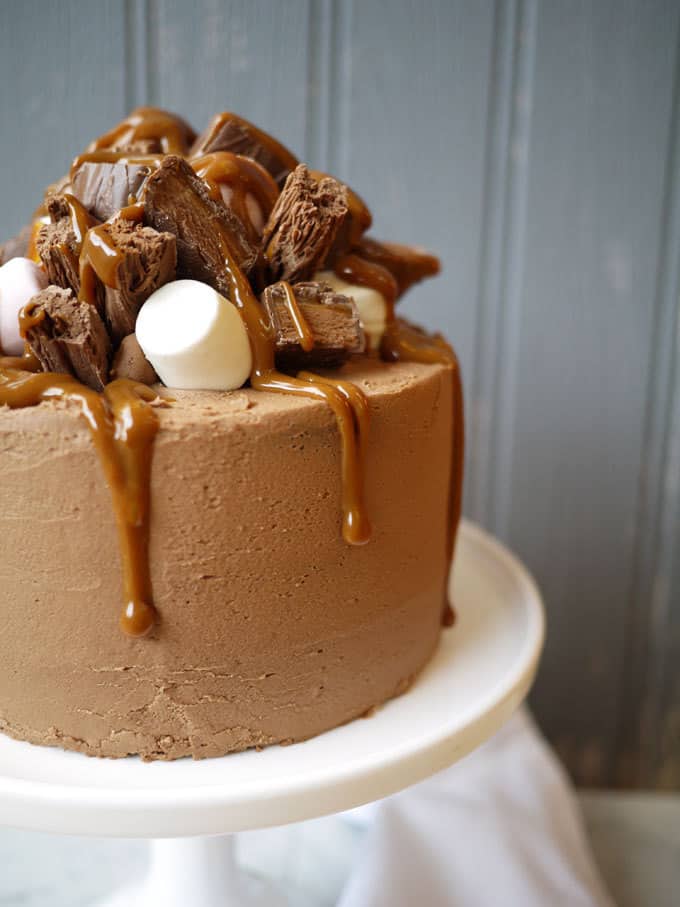 Chocolate Caramel Rocky Road Layer Cake