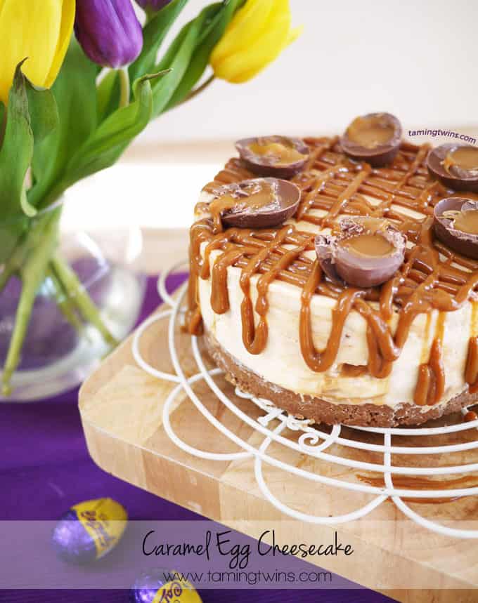 Caramel Egg Cheesecake - A light, rich no bake caramel cheesecake. The perfect easy but stunning dessert!