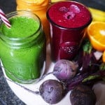 3 smoothies in glasses on a white plate