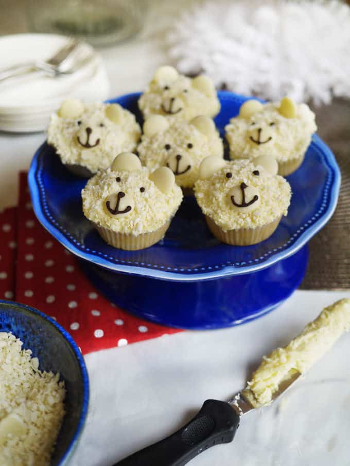 This easy Polar Bear Cupcakes recipe is the perfect Christmas or festive cake bake. Really fun to make with kids, using white chocolate.