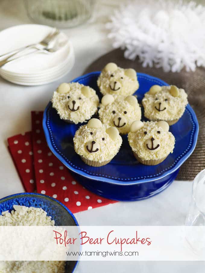 This easy Polar Bear Cupcakes recipe is the perfect Christmas or festive cake bake. Really fun to make with kids, using white chocolate.