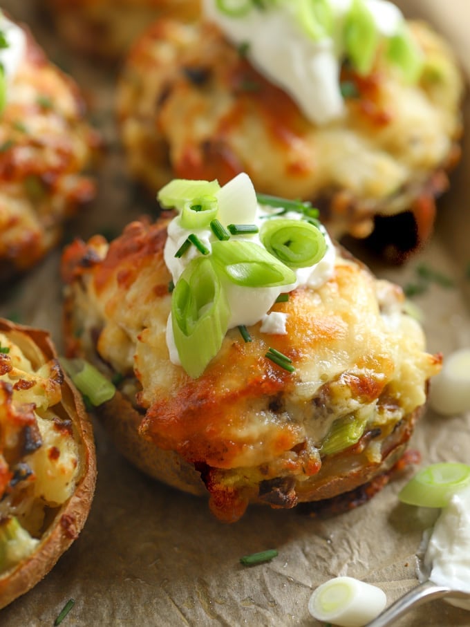 Loaded potato skins with cheese and bacon