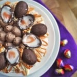 Cadbury's Creme Egg Pavlova Recipe - A delicious, super quick, Easter dessert. You can whip this pudding up in just 5 minutes for real holiday WOW factor! https://www.tamingtwins.com