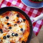 This lighter version of a 'pizza' is quick to whip up in under 10 minutes and high in protein. It makes a super lunch or dinner and is great cold too. If you're following the Slimming World diet plan, this fits in too. https://www.tamingtwins.com