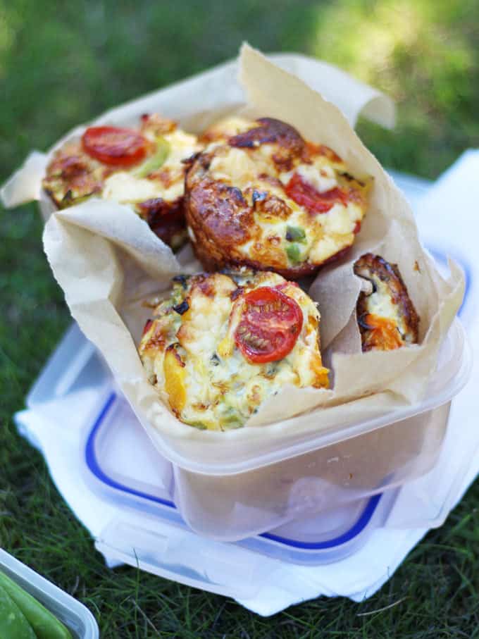 Mini Crustless Quiches - Mini quiches, with no pastry, perfect for lunchboxes or even breakfast. Filled with peppers, mushrooms and tasty ham, these also happen to be gluten free!