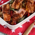 This one tray oven baked Cajun salmon, is an easy, one pan dinner, perfect for a tasty midweek meal. Complete with spiced potato wedges and vegetables.
