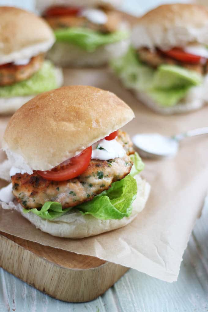Easy homemade fresh salmon burgers. Delicious burgers, with a hint of curry flavour, a fantastic midweek meal.