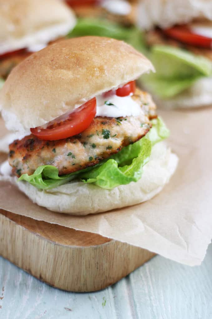 Easy homemade fresh salmon burgers. Delicious burgers, with a hint of curry flavour, a fantastic midweek meal.