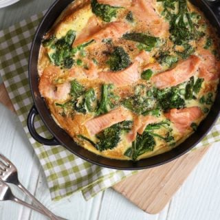 A quick and easy smoked salmon and broccoli frittata recipe, packed with protein, this makes a perfect breakfast or packed lunch, as well as a family dinner.