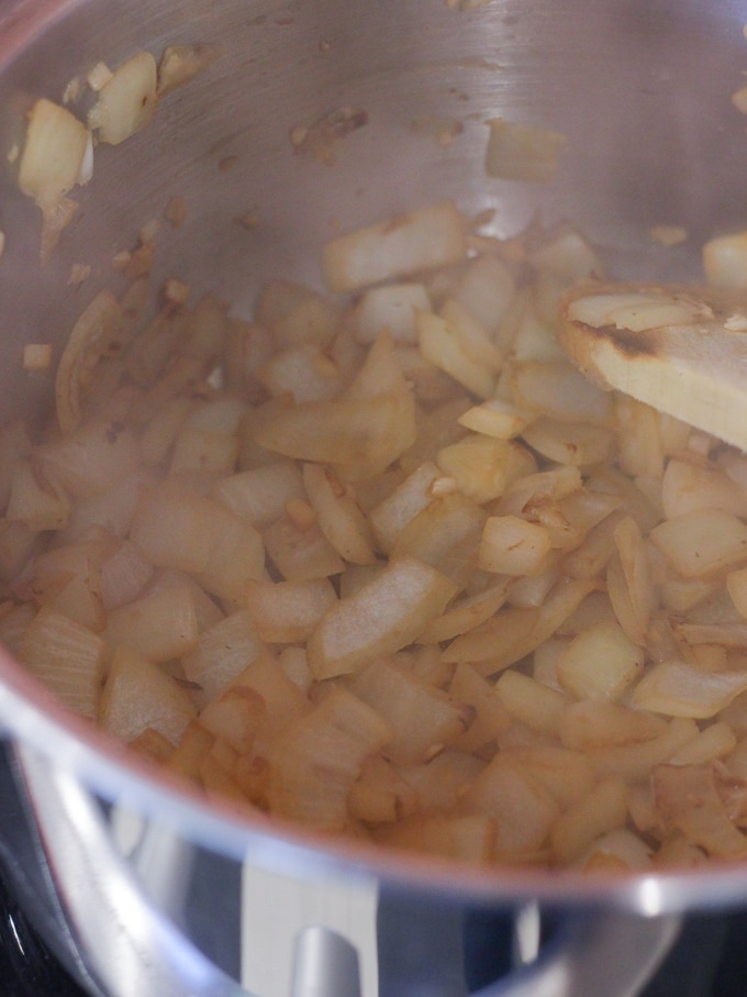 Onions frying in a pan
