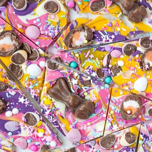 Show stopping Easter Chocolate Bark! Super simple and easy to make, topped with candy eggs, chocolates and sprinkles, this is a no bake, must make for Easter.