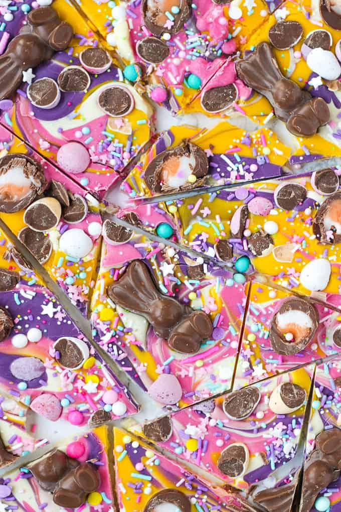 Show stopping Easter Chocolate Bark! Super simple and easy to make, topped with candy eggs, chocolates and sprinkles, this is a no bake, must make for Easter.