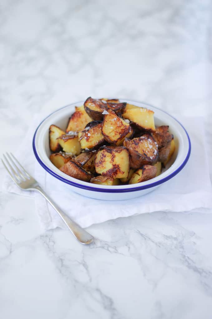 Sauteed potatoes - hot fried leftover potatoes, served with a liberal sprinkle of sea salt. 