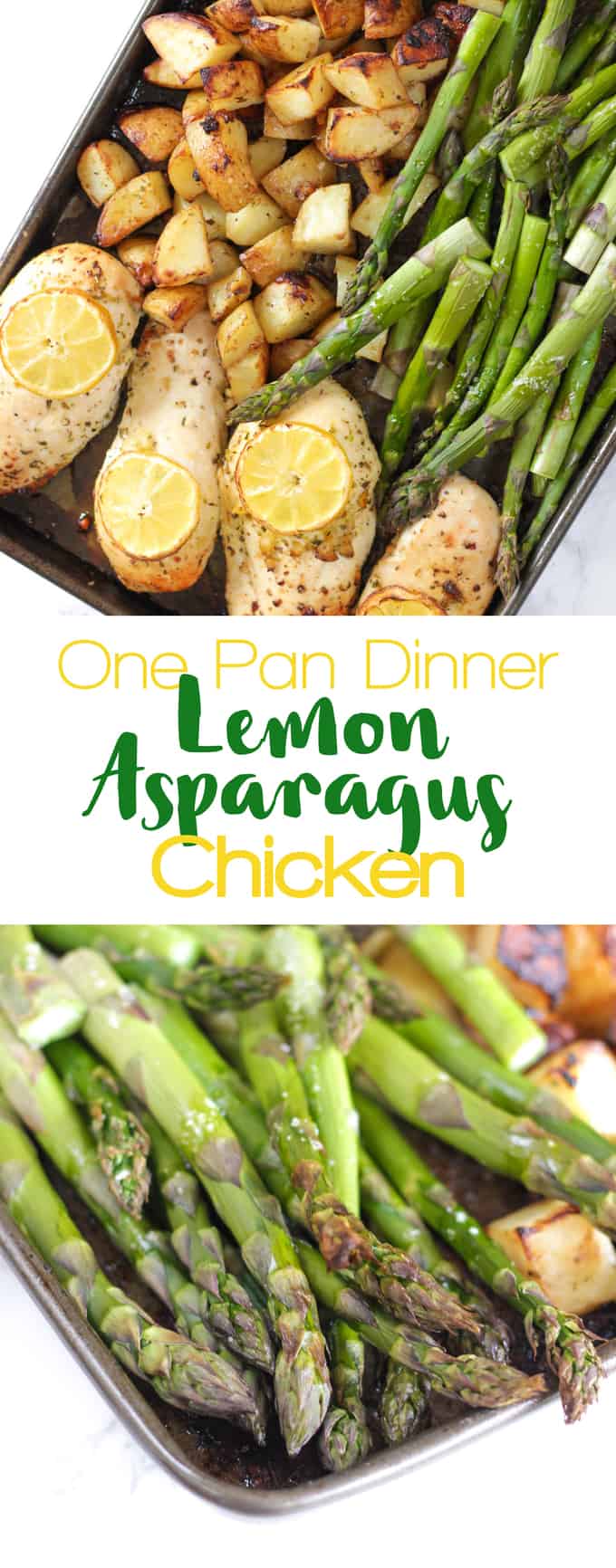 This One Pan Lemon Asparagus Chicken recipe is a quick and simple dinner using chicken breasts, roasted with crispy potatoes, asparagus, lemon and honey. Delicious, sticky, tasty, a really easy family meal.