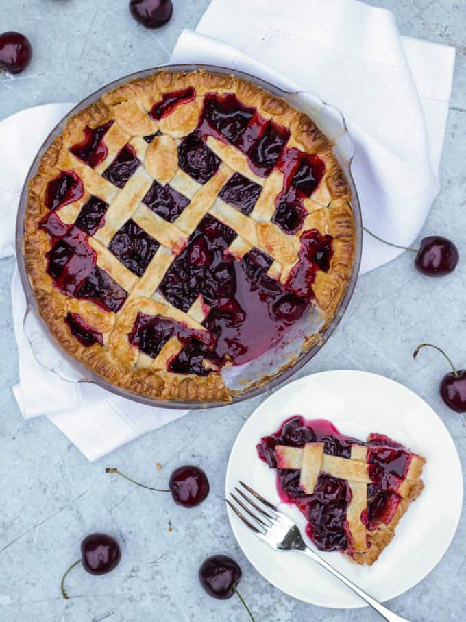 Cinnamon Cherry Pie Lattice Recipe - Made with delicious, juicy, fresh cherries. The perfect summer time dessert.