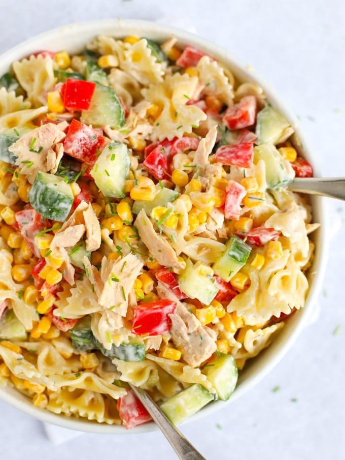 Tuna Salad with Pasta and Delicious Dressing - 10 Minute Meal!