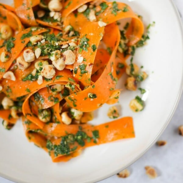 Close up photo of carrot salad.