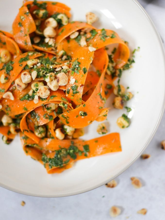 Close up photo of carrot salad.