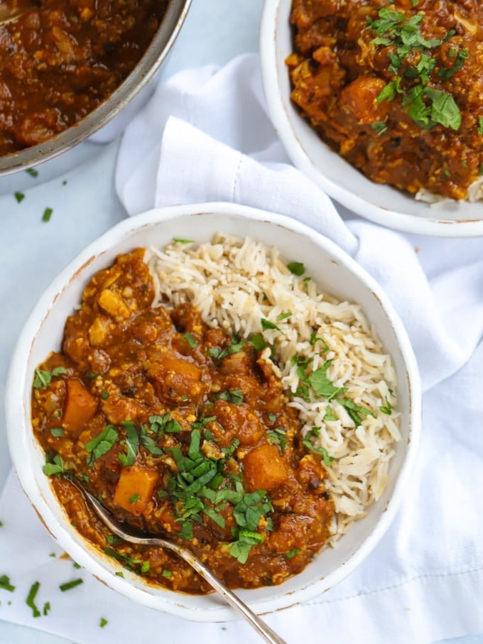 Easy butternut squash and cauliflower vegan curry.