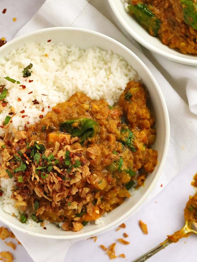 Tasty and quick red lentils cooked with butternut squash