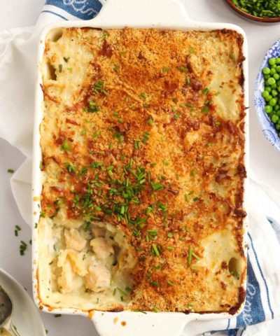 How to make easy fish pie with cheesy mashed potato topping