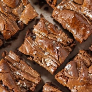 Nutella brownies sprinkled with salt and swirled with Nutella