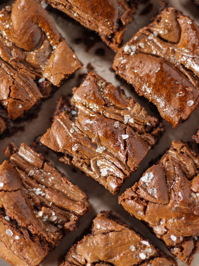 Nutella brownies sprinkled with salt and swirled with Nutella