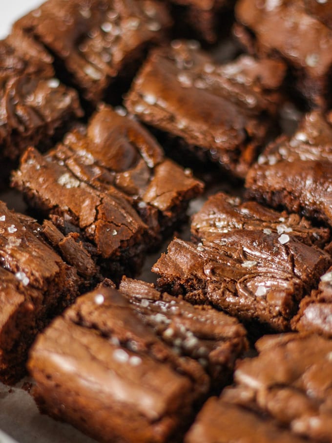 Chocolate Nutella brownies sprinkled with sea salt