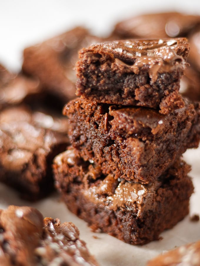 Stack of three Nutella brownies