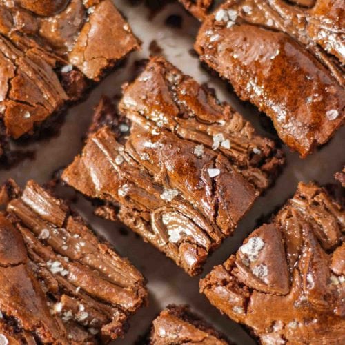 Nutella brownies swirled with chocolate spread and sprinkled with salt