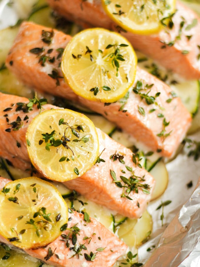 Easy baked salmon in foil one pan meal