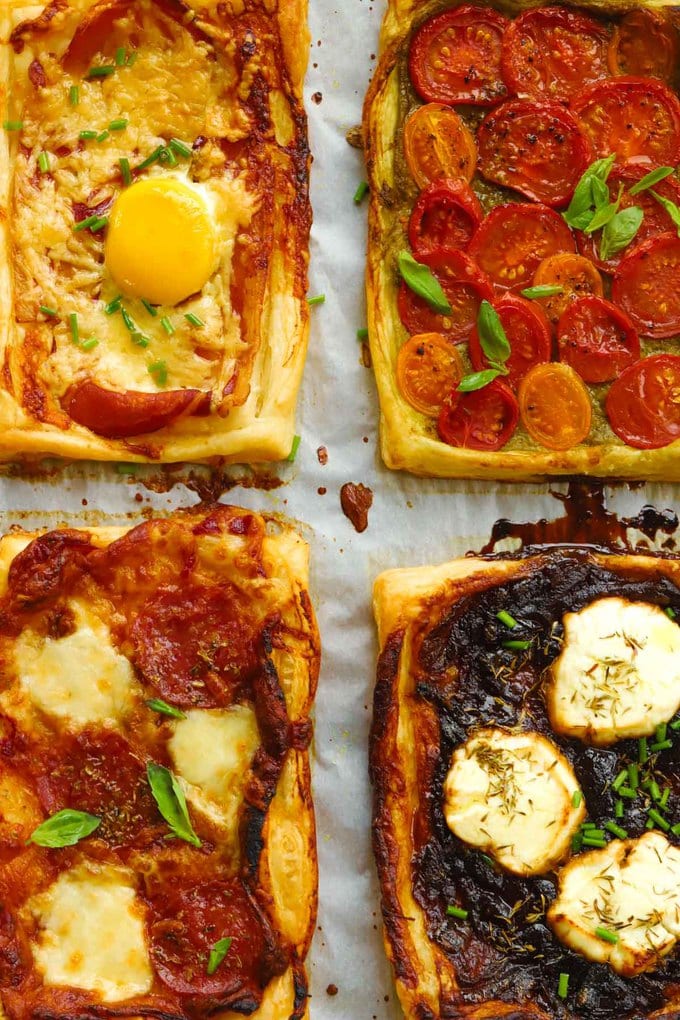 Easy tarts with ready made pastry, goats cheese and tomatoes