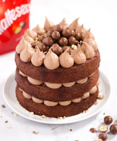 Chocolate Malteser cake with Malteasers in background
