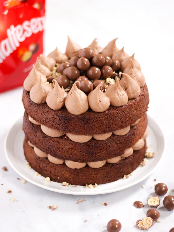 Chocolate Malteser cake with Malteasers in background