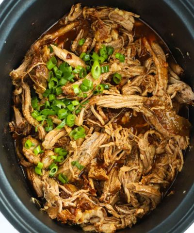 Slow cooker pulled pork recipe with honey and chipotle.