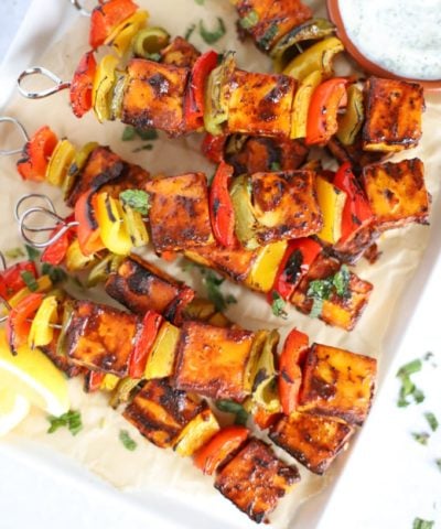 Paneer tikka kebabs with peppers and tandoori spices