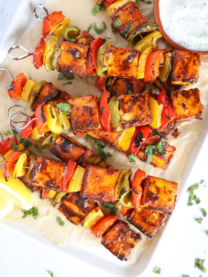 Paneer tikka kebabs with peppers and tandoori spices