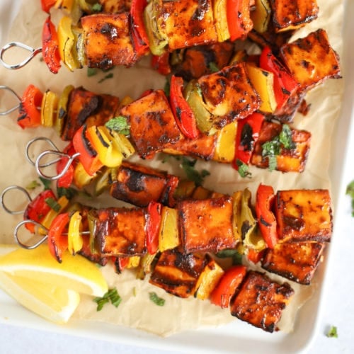 Paneer Tikka skewers with raita