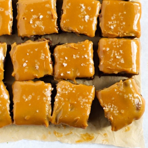 Easy to make salted caramel brownies with chocolate and sticky caramel sauce