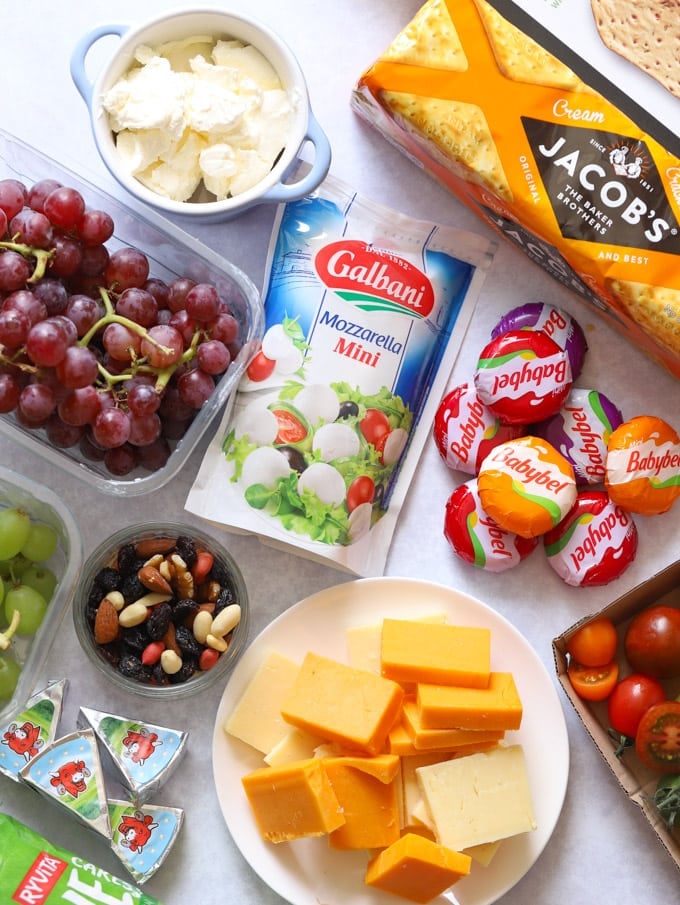 Ingredients for a kids' snack platter